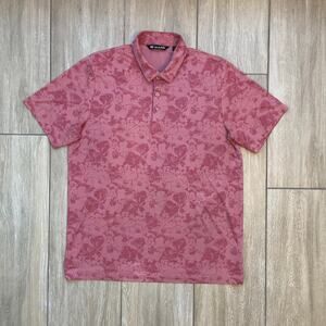 TravisMathew Men’s Large Pink Floral Polo Shirt Cotton Blend Casual Golf